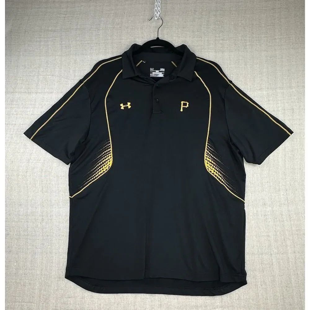 Pittsburgh Pirate’s Black Under Armour Heat Gear Loose Fit Polo Shirt Size Large